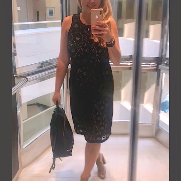 H&M Black Lace Dress, mixed media, back zipper, EUC - Picture 2 of 8